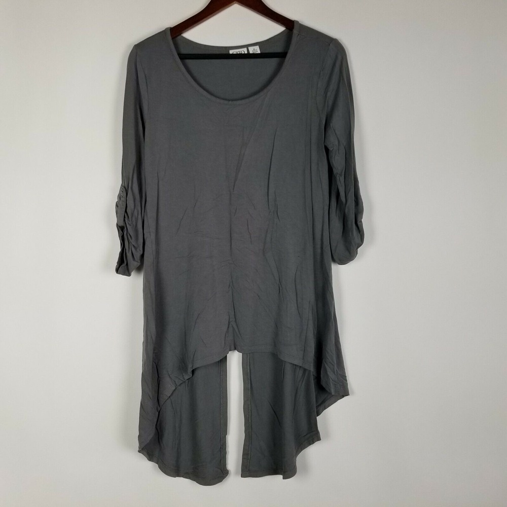 Cato Womens Top‎ Size M Grey Stretchy With Tails Long Roll Tab Sleeves Work